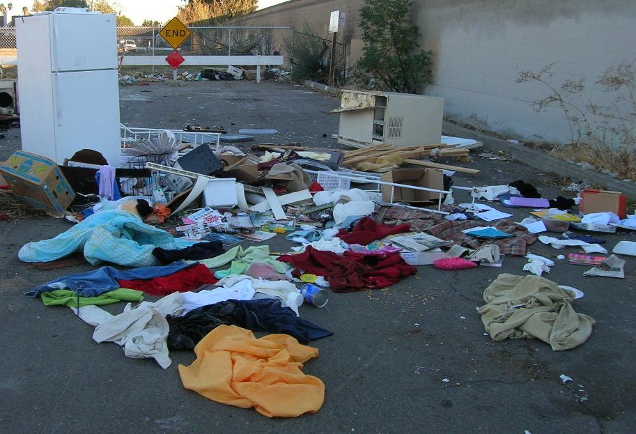 Illegal dumping of trach, clothes, appliaces etc.
